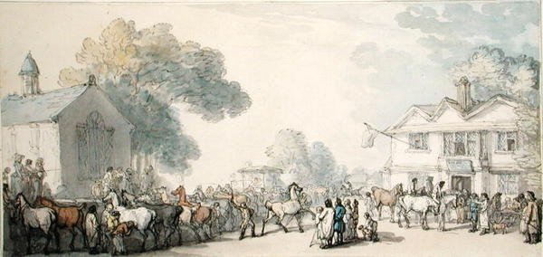 Targi Końskie, Southampton (pióro i atrament oraz akwarela na papierze) autorstwa Thomas Rowlandson