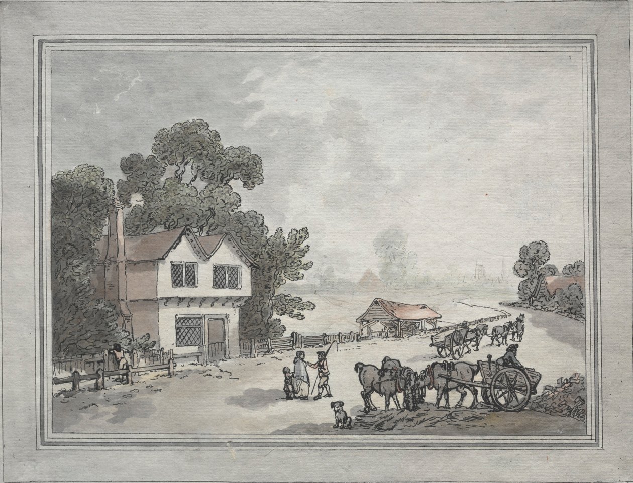 Konie i wozy na wiejskiej drodze autorstwa Thomas Rowlandson