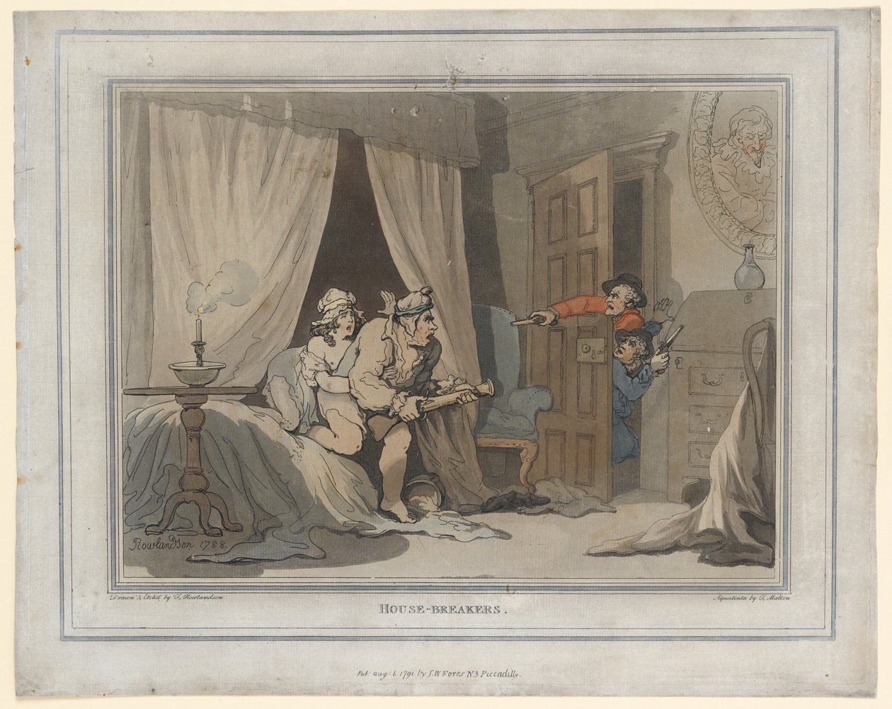 House Breakers, odbitka wykonana przez Thomasa Mottena, 1791 (rycina ręcznie kolorowana) autorstwa Thomas Rowlandson