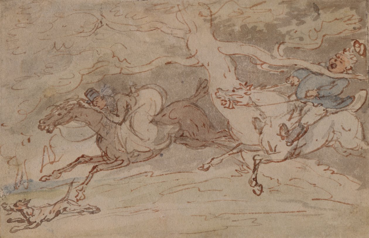 „Jak skręcić szyję” (długopis, czerwony tusz i akwarela na papierze) autorstwa Thomas Rowlandson