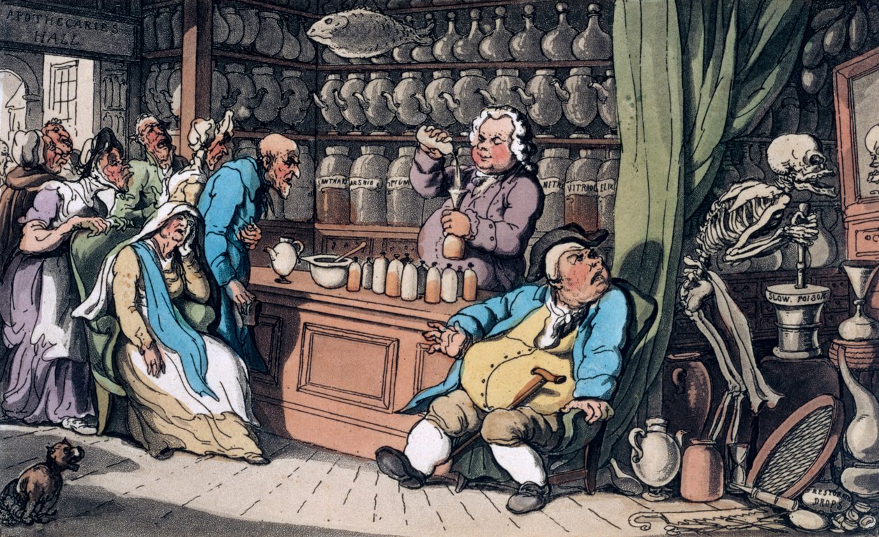 „Mam tajemną sztukę, by wyleczyć każdą chorobę, którą znoszą mężczyźni”, 1814 r autorstwa Thomas Rowlandson