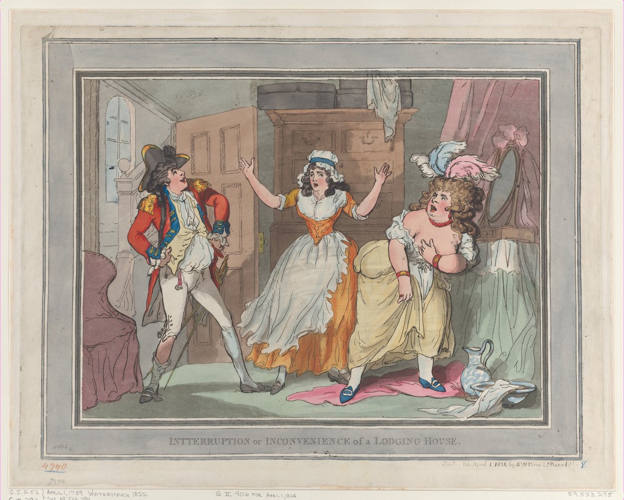 Przerwa lub niedogodność zakwaterowania, [kwiecień, [1 kwietnia 1789], wznowione 1 kwietnia 1824. autorstwa Thomas Rowlandson