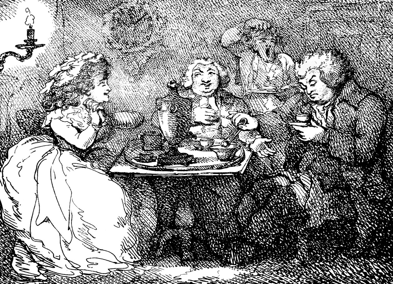 James Boswell, jego żona i dr Johnson przy herbacie w Edynburgu, 1773, 1786 autorstwa Thomas Rowlandson