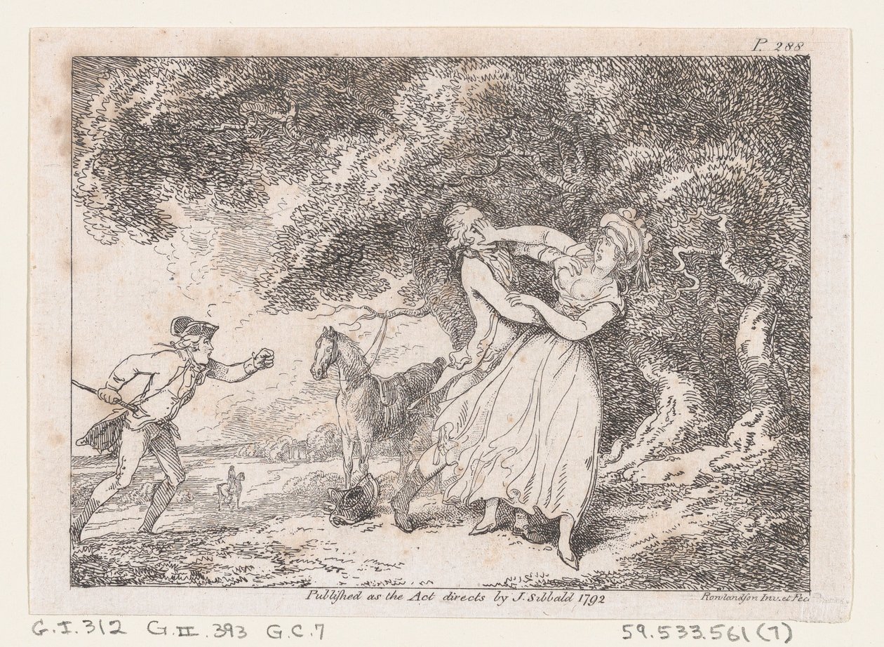 Joseph przyspiesza, aby uratować Fanny przed bezpośrednim niebezpieczeństwem, z Przygody Josepha Andrew..., 1792. autorstwa Thomas Rowlandson