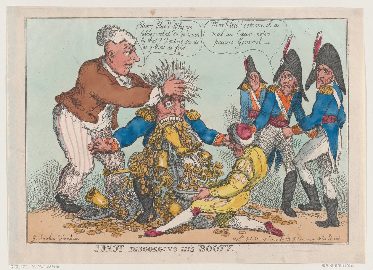 Junot wypluwa swój łup, 17 października 1808., 17 października 1808. autorstwa Thomas Rowlandson