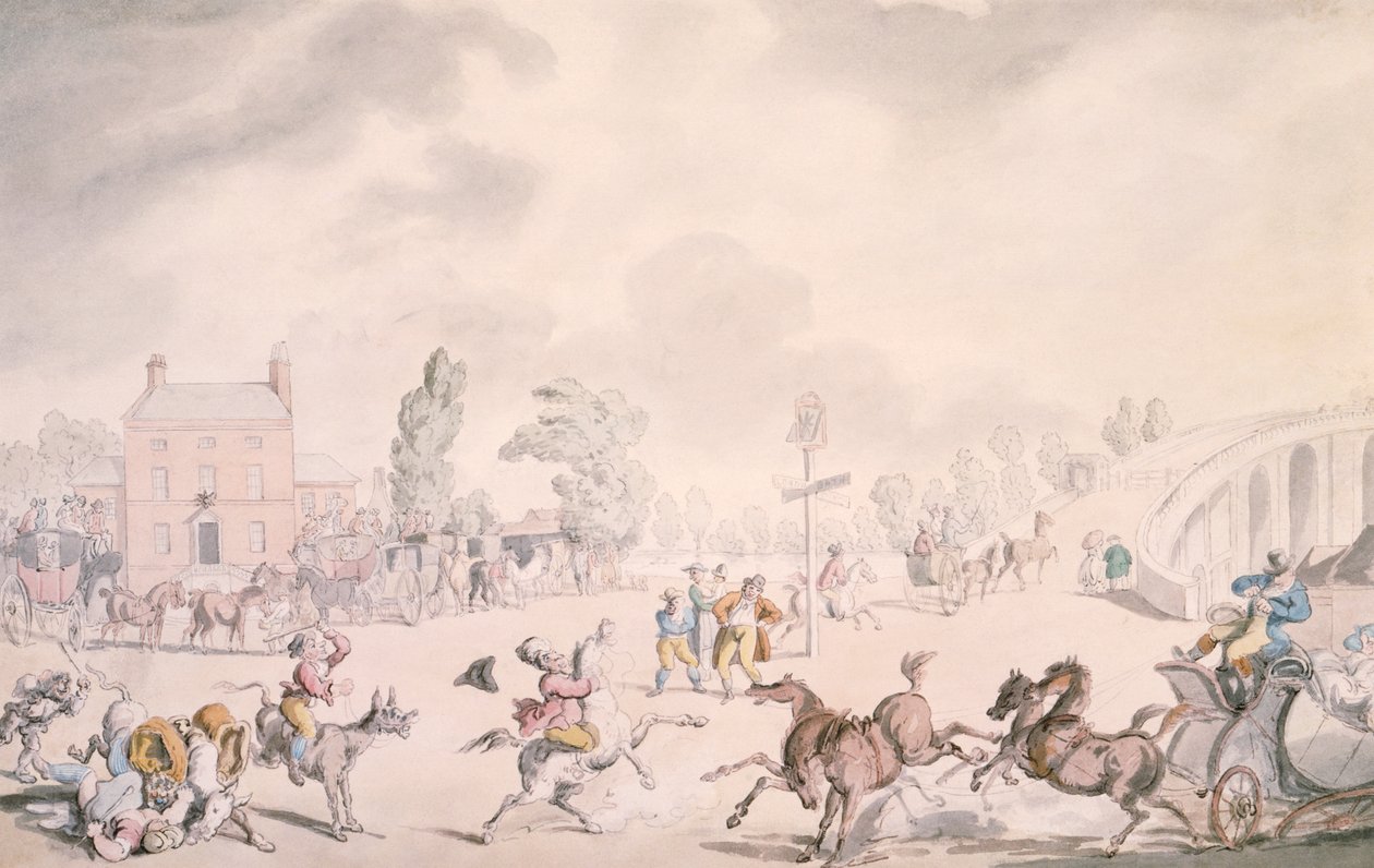 „Most Kew”, Kew, Londyn, 1819 r. autorstwa Thomas Rowlandson