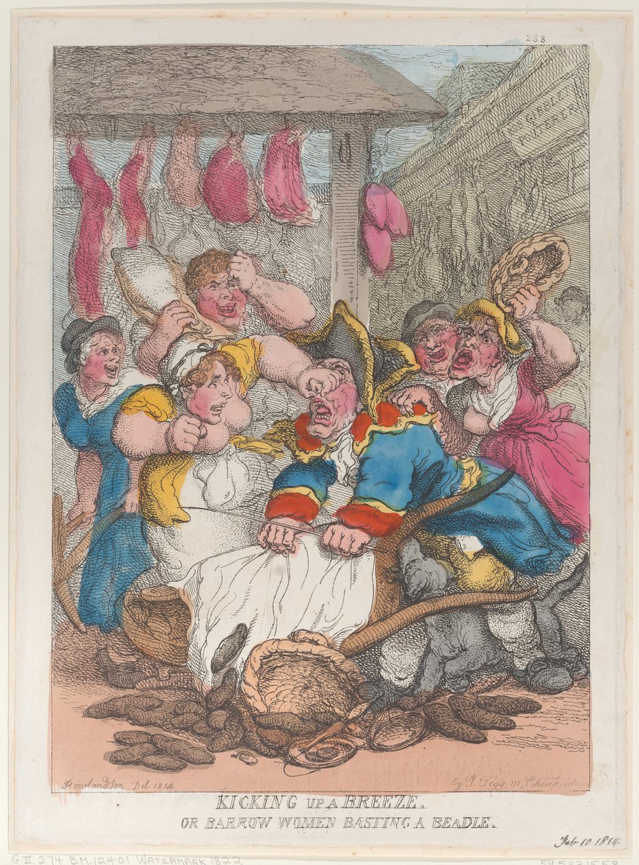 Kicking Up a Breeze or Barrow Women Basting a Beadle, 10 lutego 1814., 10 lutego 1814. autorstwa Thomas Rowlandson