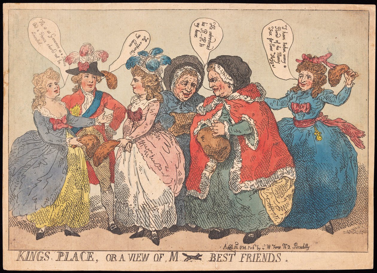 Kings Place, czyli widok na M ---- Best Friends, pub. 1784 (grawerowanie ręcznie kolorowane) autorstwa Thomas Rowlandson