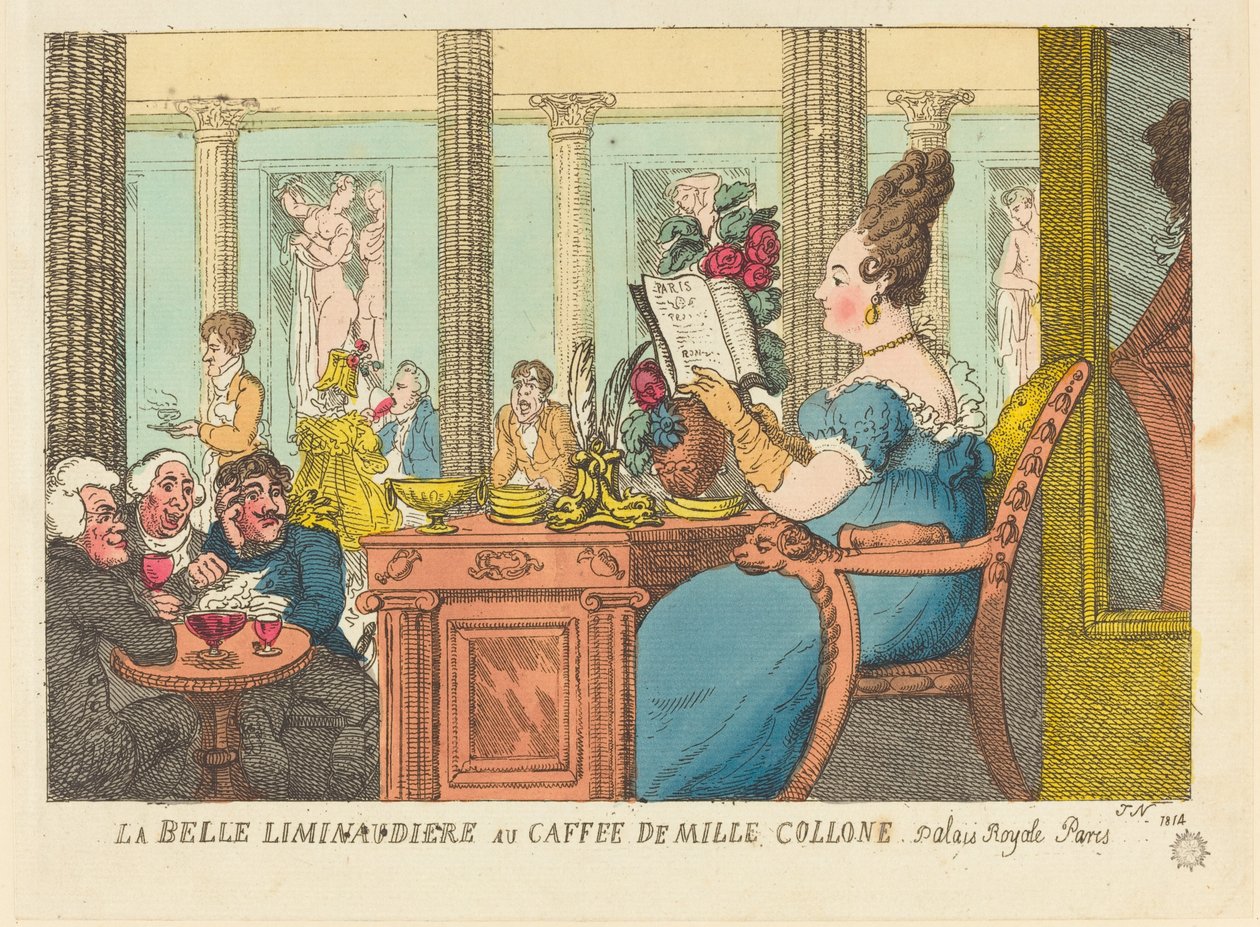 La Belle Limonaudiere w Cafe des Mille Colonnes, Palais Royal, Paryż autorstwa Thomas Rowlandson