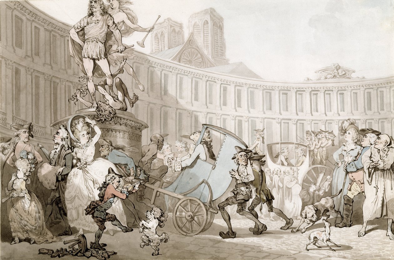 La Place des Victoires, Paryż, ok. 1789 (pióro i tusz oraz akwarela na grafitowym papierze wykładanym) autorstwa Thomas Rowlandson