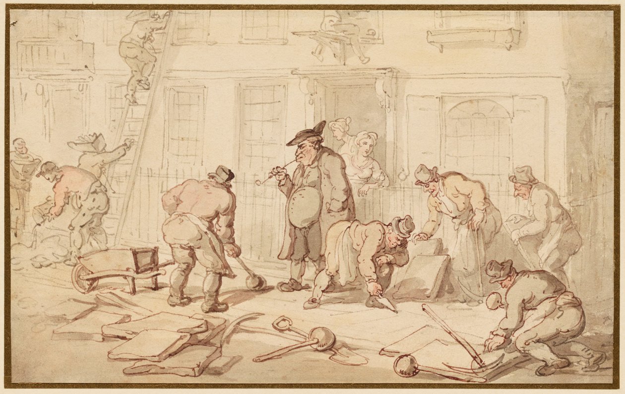 Robotnicy układający bruk autorstwa Thomas Rowlandson
