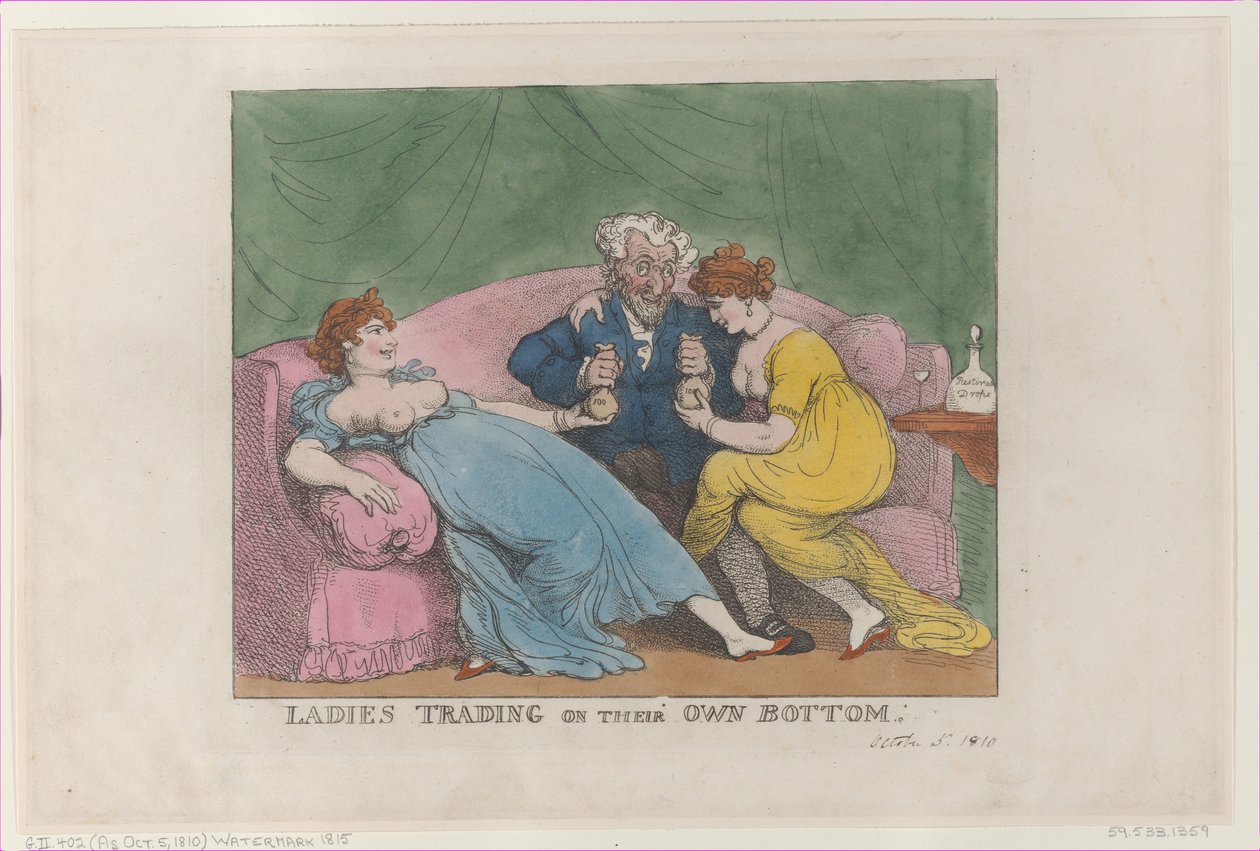 Kobiety handlujące na własnym dnie, [5 października 1810], przedruk, [5 października 1810], przedruk. autorstwa Thomas Rowlandson