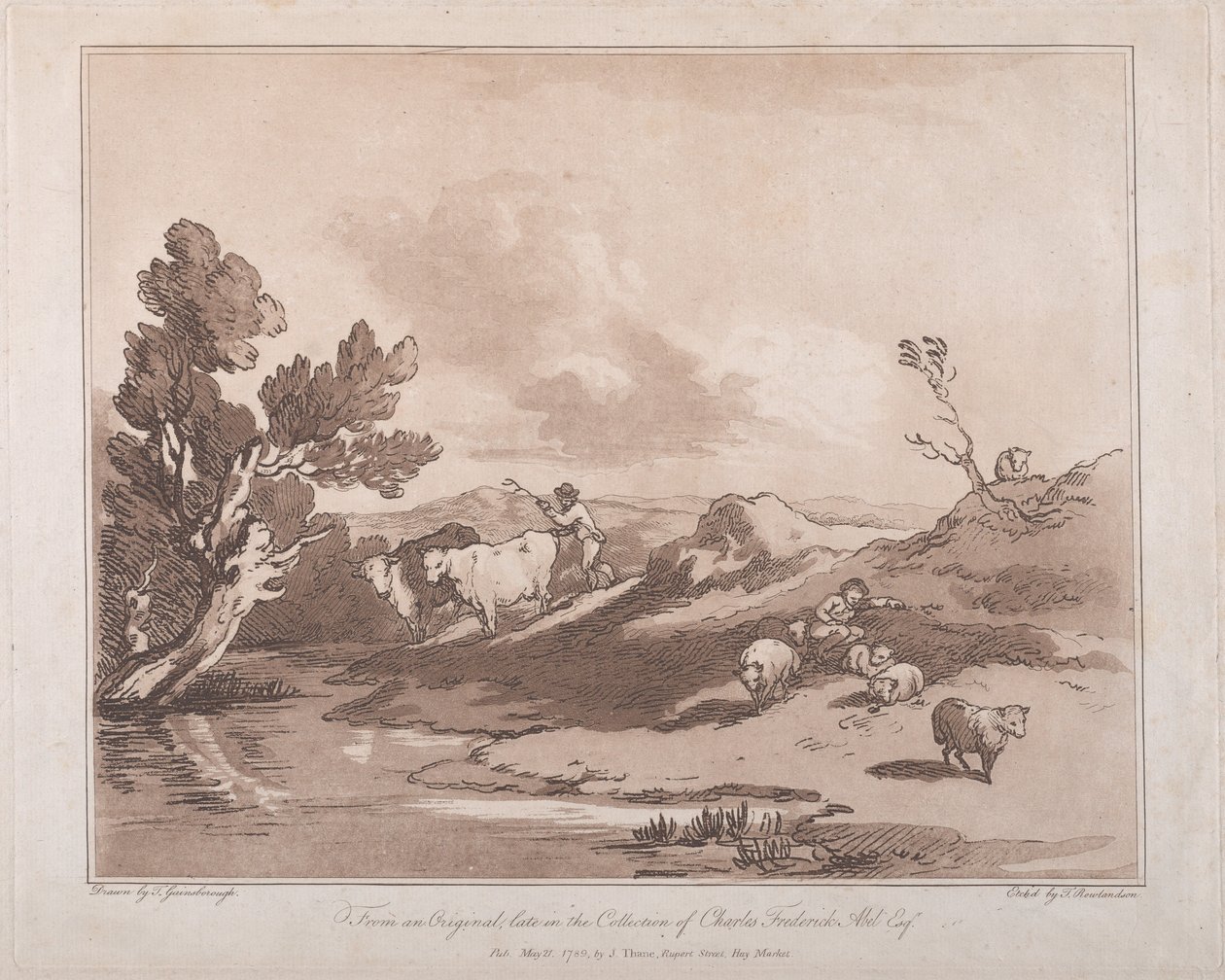 Krajobraz z postacią pasącą bydło i odpoczywającym pasterzem, 21 maja 1789., 21 maja 1789. autorstwa Thomas Rowlandson