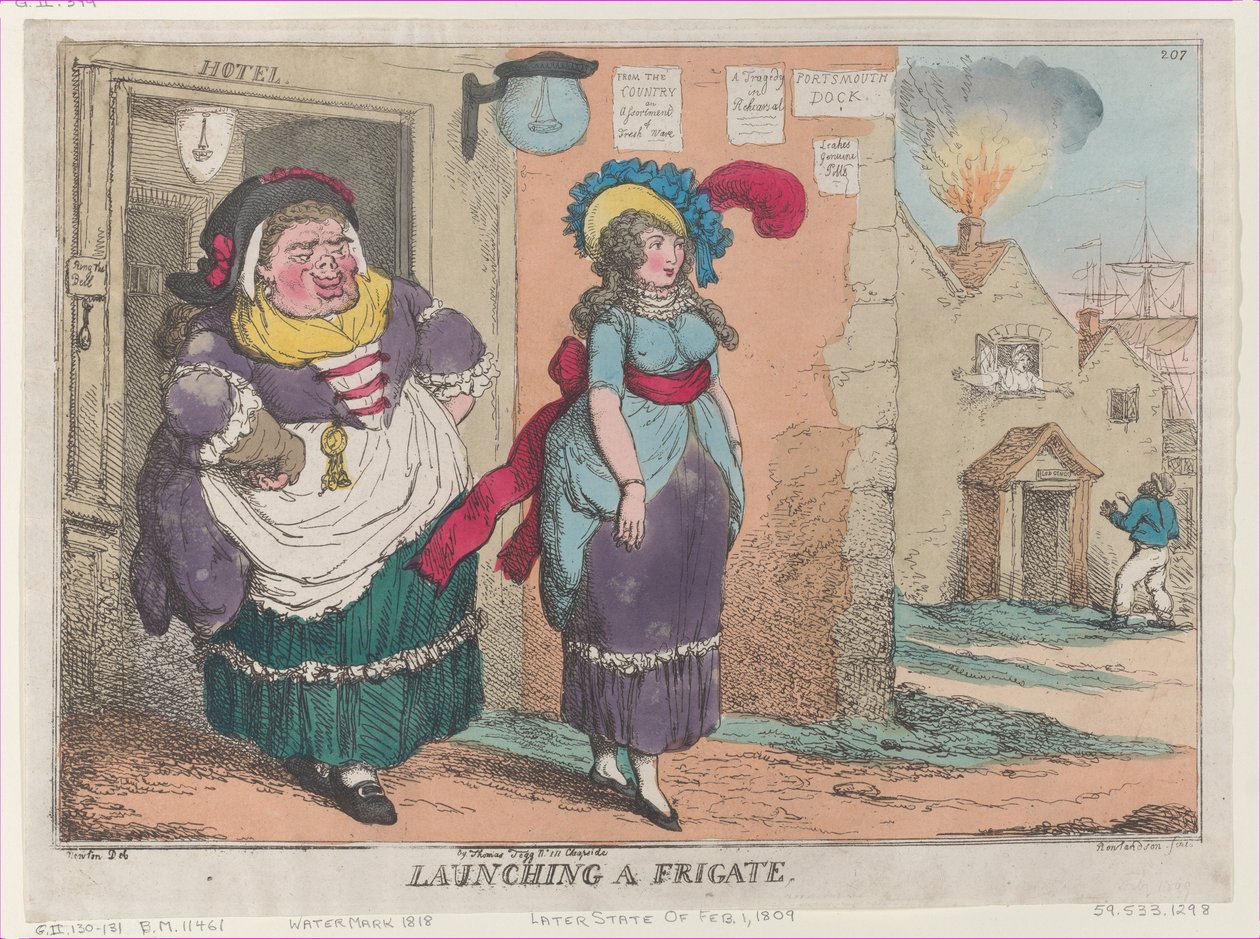 Wodowanie fregaty, [1 lutego 1809], przedruk, [1 lutego 1809], przedruk. autorstwa Thomas Rowlandson