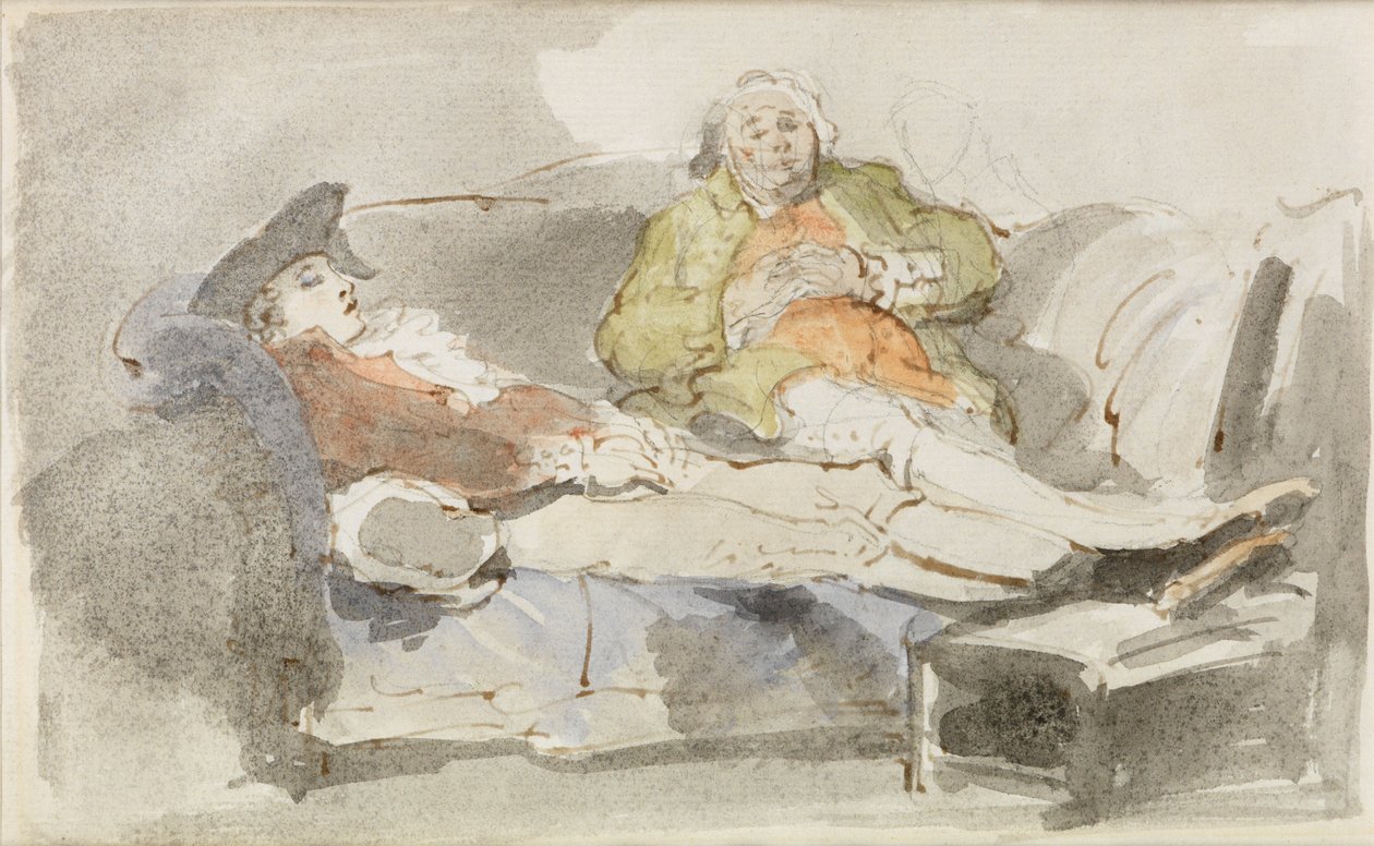 Leniuchowanie na sofie (akwarela na piórze i tuszu) autorstwa Thomas Rowlandson
