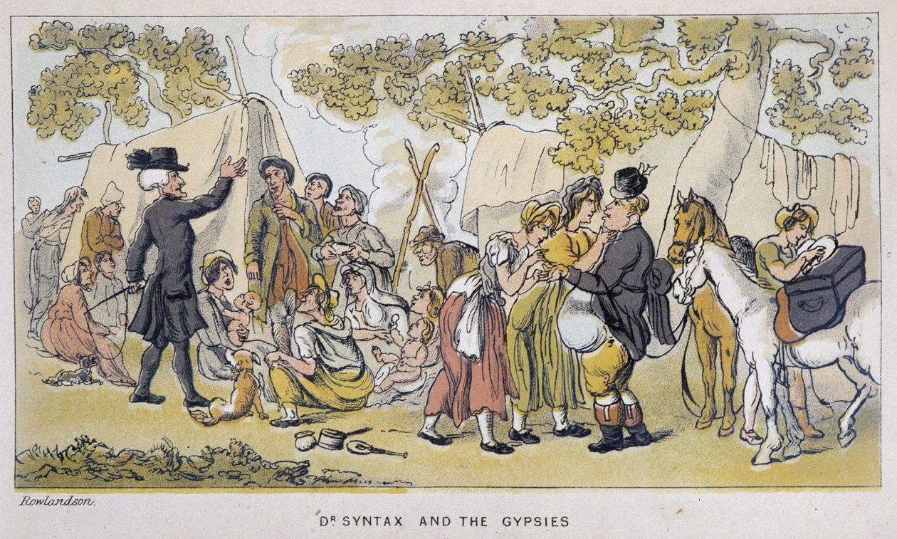 Le docteur et les Gypsies (ou Romanichels) - w „Trzech wyprawach doktora Syntaxa: w poszukiwaniu malowniczej pociechy i żony”” Williama Combe, il. Rowlandson autorstwa Thomas Rowlandson