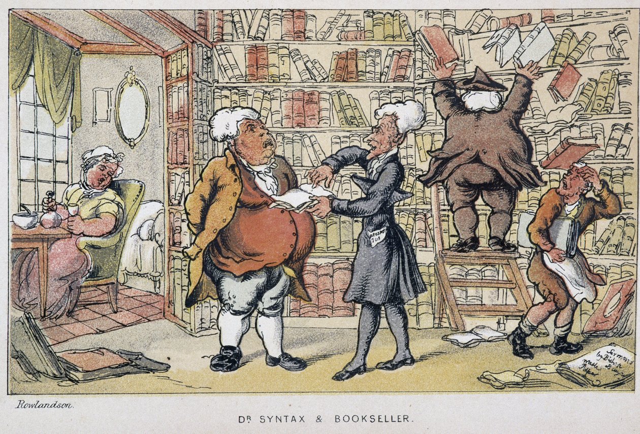 Le docteur et un marchand de livre – w „Trzech podróżach doktora Syntaxa: w poszukiwaniu malowniczej pociechy i żony”” Williama Combe, il. Rowlandson autorstwa Thomas Rowlandson
