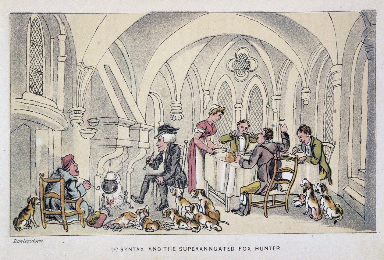 Le docteur à un repas des chasseurs - w „Trzech wyprawach doktora Syntaxa: w poszukiwaniu malowniczej pociechy i żony”” Williama Combe, il. Rowlandson autorstwa Thomas Rowlandson