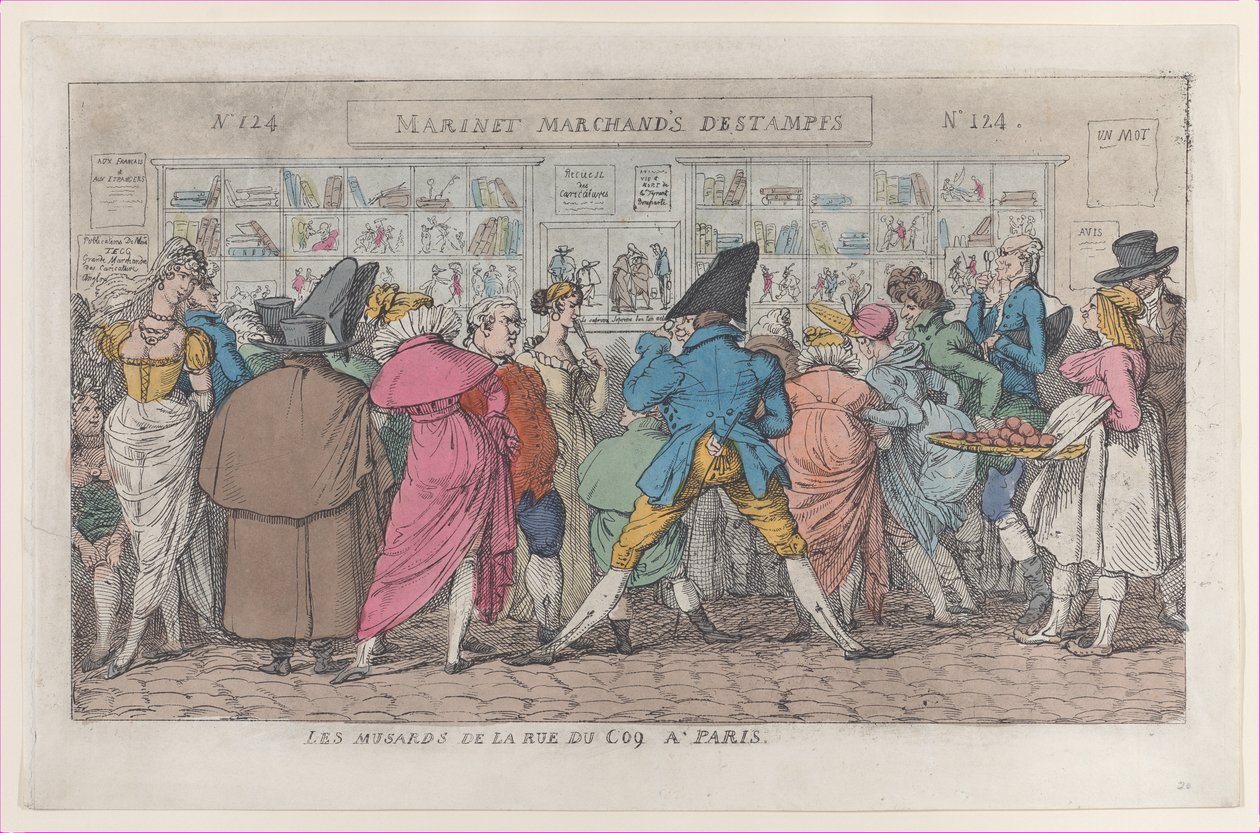 Musztardy z Rue du Coq w Paryżu Dawdlers z Rue Coq, ca. 1810 r., ok. 1810 r. 1810. autorstwa Thomas Rowlandson