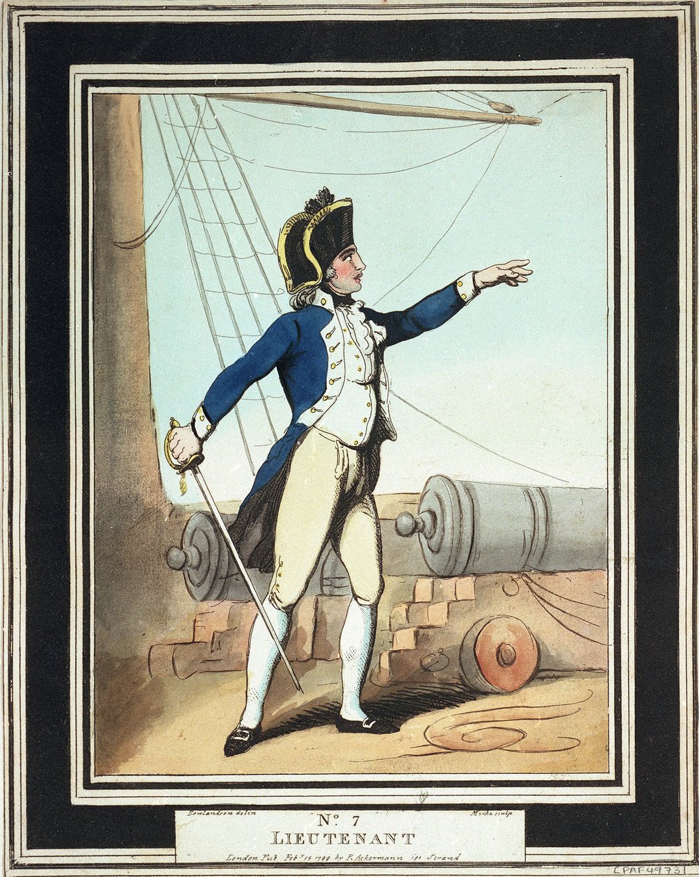 Porucznik, midszypmen Królewskiej Marynarki Wojennej w XVIII wieku autorstwa Thomas Rowlandson