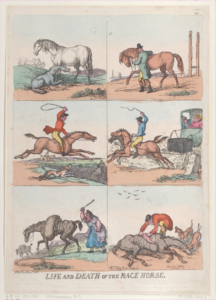 Życie i śmierć konia wyścigowego, [25 września 1811], przedruk, [25 września 1811], przedruk. autorstwa Thomas Rowlandson