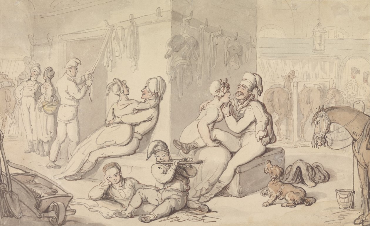 Koszary lekkiej kawalerii (akwarela i pióro i atrament na papierze) autorstwa Thomas Rowlandson