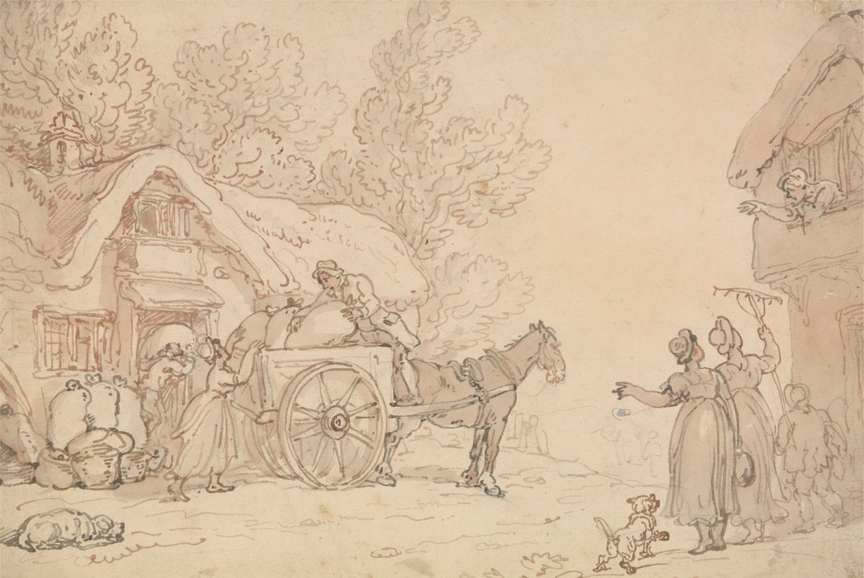 Ładowanie worków do wózka autorstwa Thomas Rowlandson