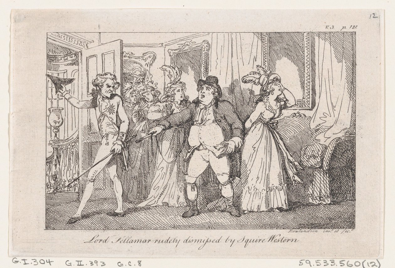Lord Tellamar niegrzecznie zwolniony przez Squire Westerna, z Historii Toma Jonesa, fundatora, 1792. autorstwa Thomas Rowlandson