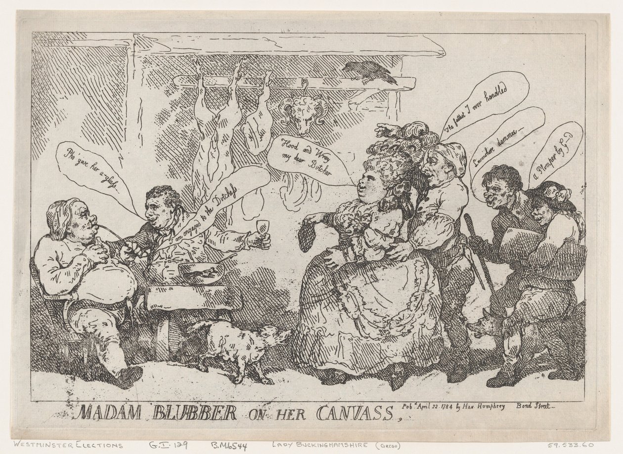 Madam Blubber On Her Canvas, 22 kwietnia 1784., 22 kwietnia 1784. autorstwa Thomas Rowlandson