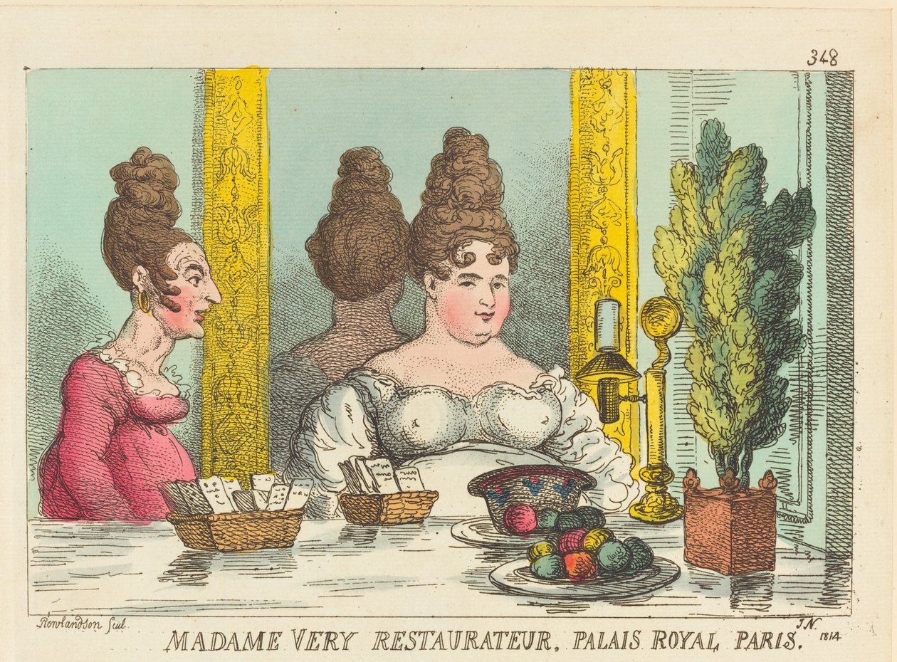 Madame Very Restaurateur, Palais Royal Paris autorstwa Thomas Rowlandson