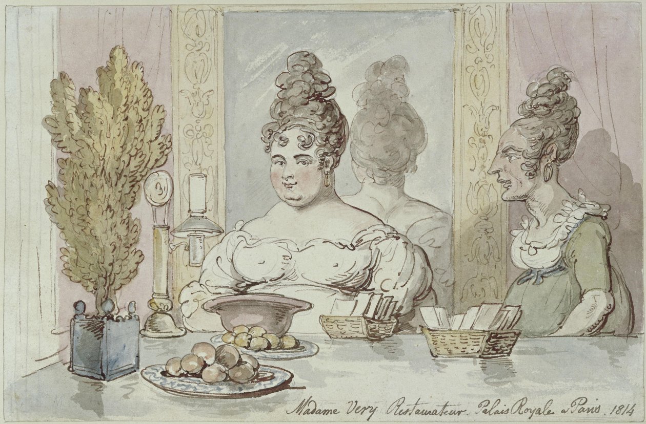 Pani Véry, właścicielka restauracji. Palais Royal w Paryżu autorstwa Thomas Rowlandson