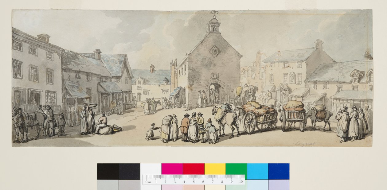 Market Place, Llanrwst, ok. 1797 (pióro i czarny tusz oraz akwarela na papierze) autorstwa Thomas Rowlandson