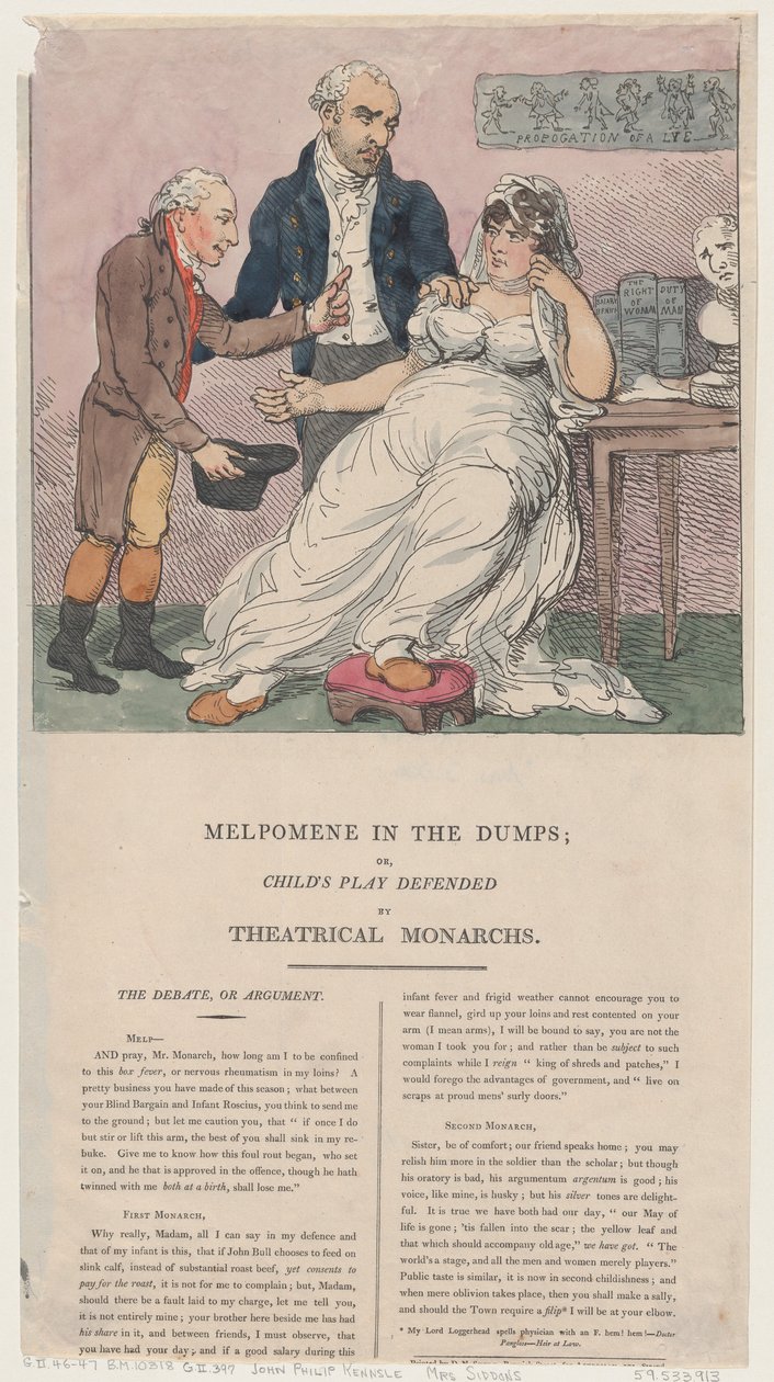 Melpomene na wysypiskach, czyli dziecięcej zabawie bronionej przez teatralnych monarchów, 1804., 1804. autorstwa Thomas Rowlandson