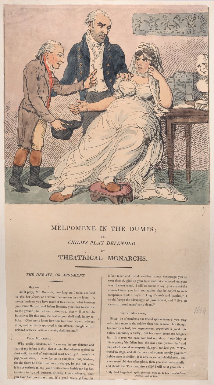 Melpomene na wysypiskach, czyli dziecięcej zabawie bronionej przez teatralnych monarchów, 1804., 1804. autorstwa Thomas Rowlandson