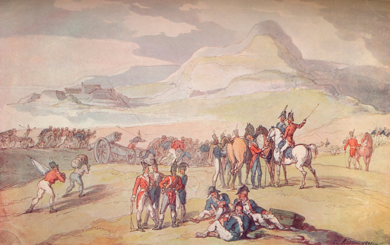 Scena wojskowa: Oddziały desantowe i działa, 1801. 1914 autorstwa Thomas Rowlandson