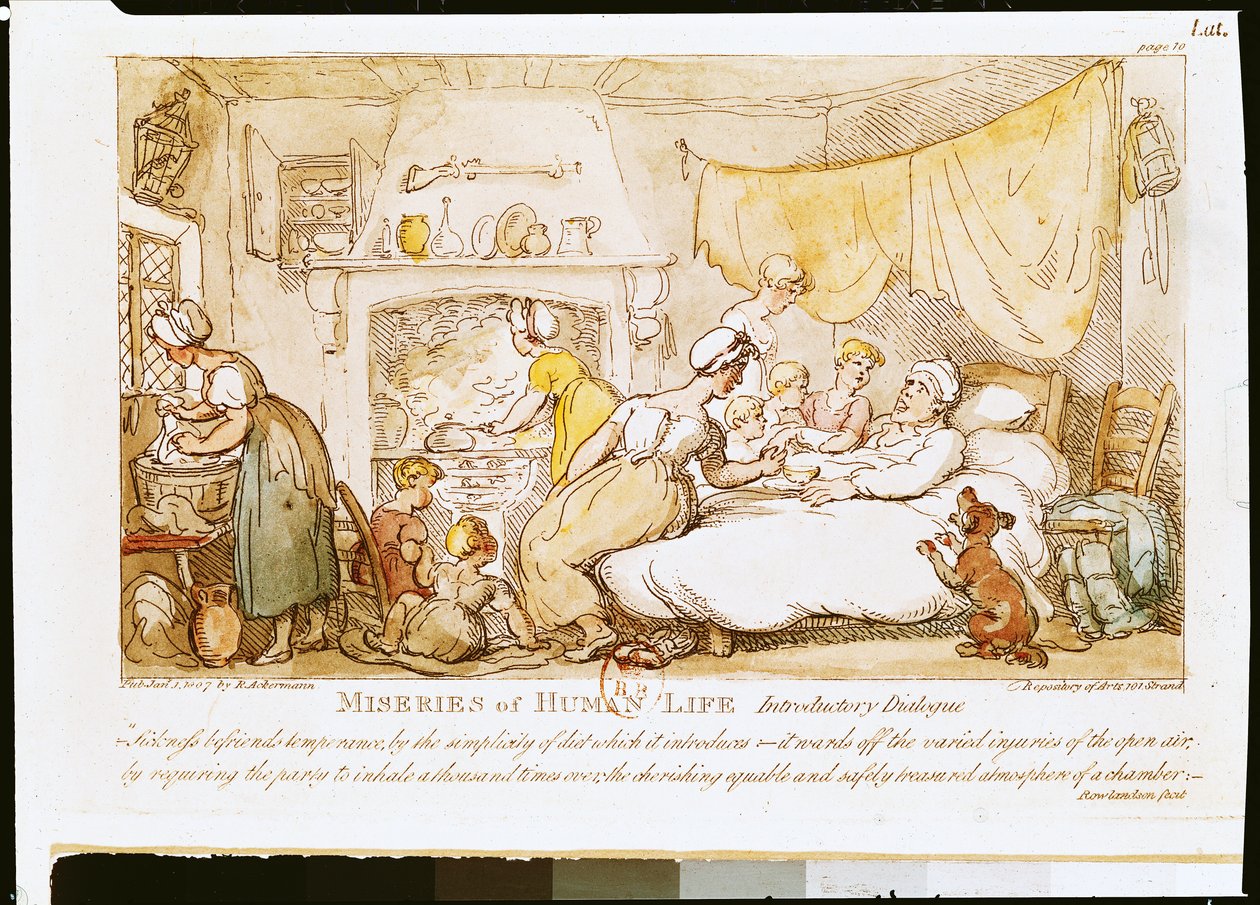 Miseries of Human Life: Introductory Dialogue, wyd. R. Ackermann, 1807 autorstwa Thomas Rowlandson