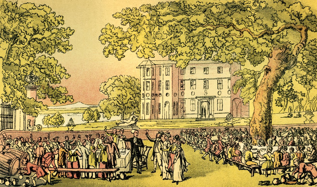 "Małżeństwo panny Worthy - dr Syntax na krześle" autorstwa Thomas Rowlandson
