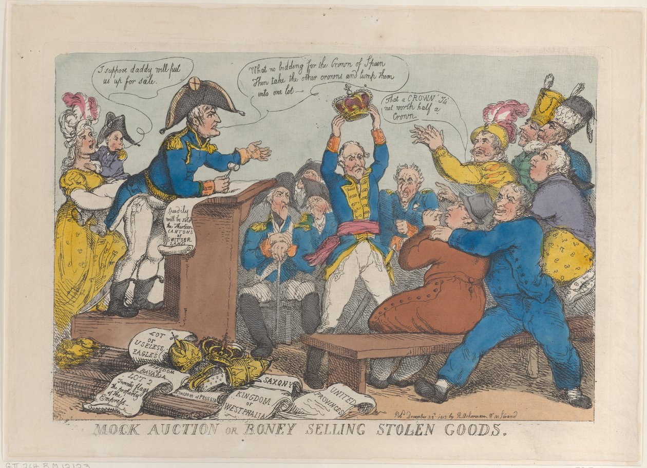 Próbna aukcja lub sprzedaż kostek skradzionych towarów, 25 grudnia 1813 r., 25 grudnia 1813 r. autorstwa Thomas Rowlandson