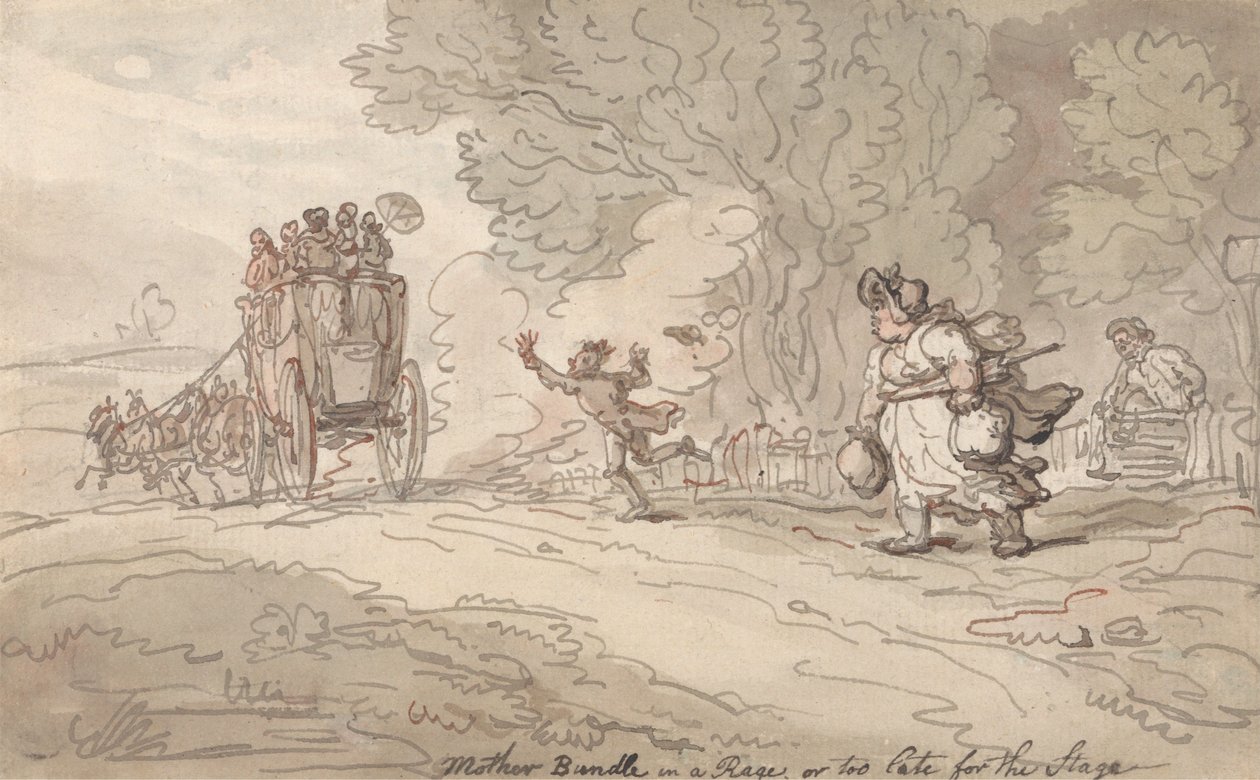 „Mother Bundle” w furii, czy już za późno na scenę autorstwa Thomas Rowlandson