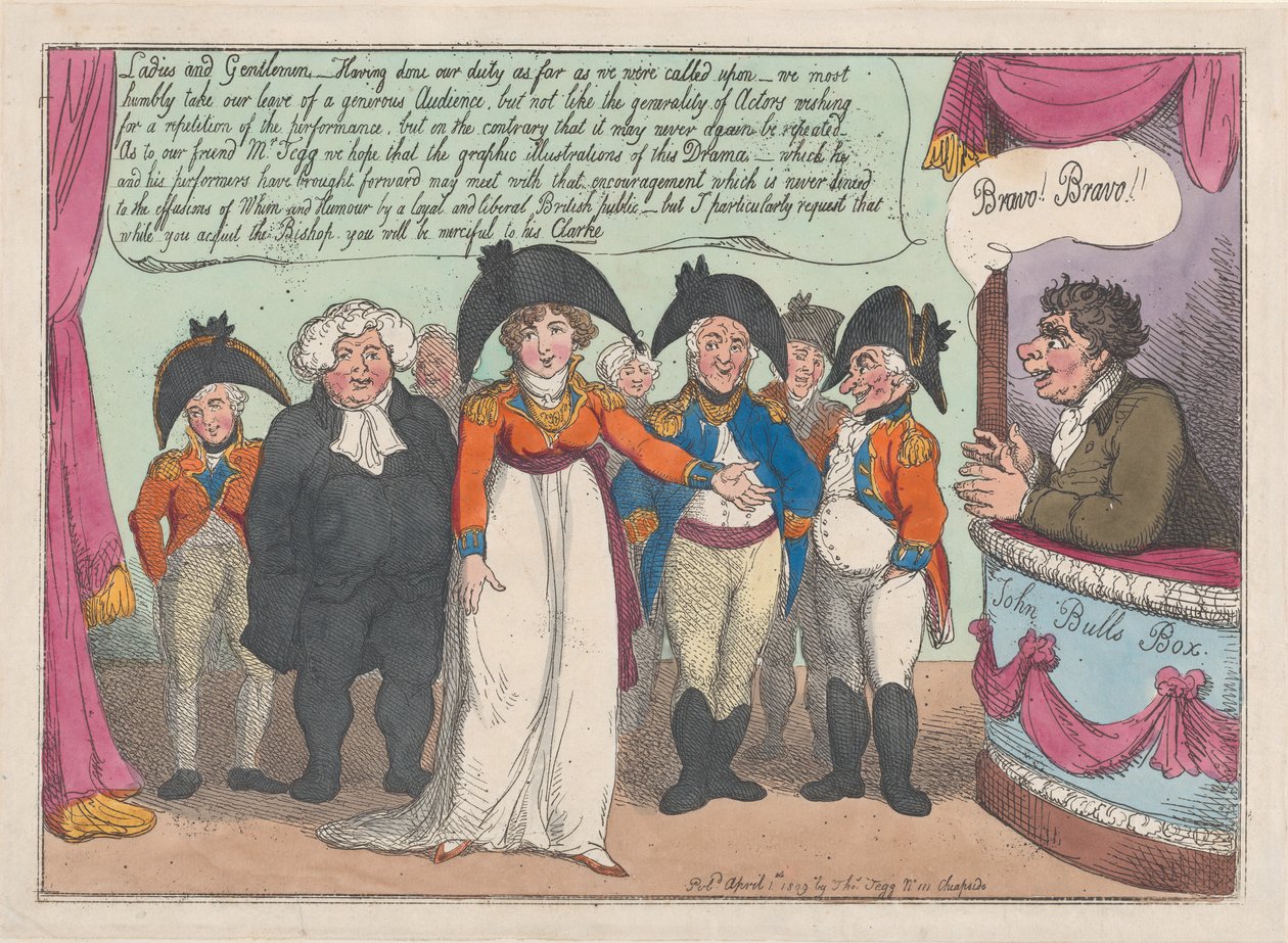Pożegnanie pani Clarke z publicznością. Końcówka, 1 kwietnia 1809., 1 kwietnia 1809. autorstwa Thomas Rowlandson
