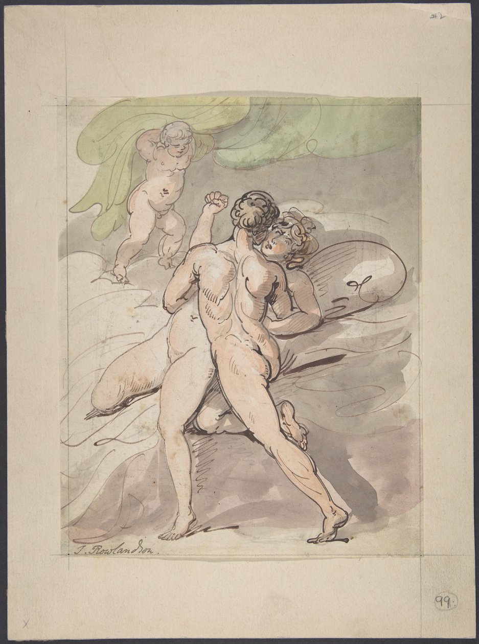 Obejmująca się naga para autorstwa Thomas Rowlandson