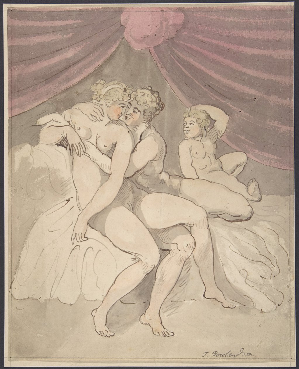 Obejmująca się naga para autorstwa Thomas Rowlandson
