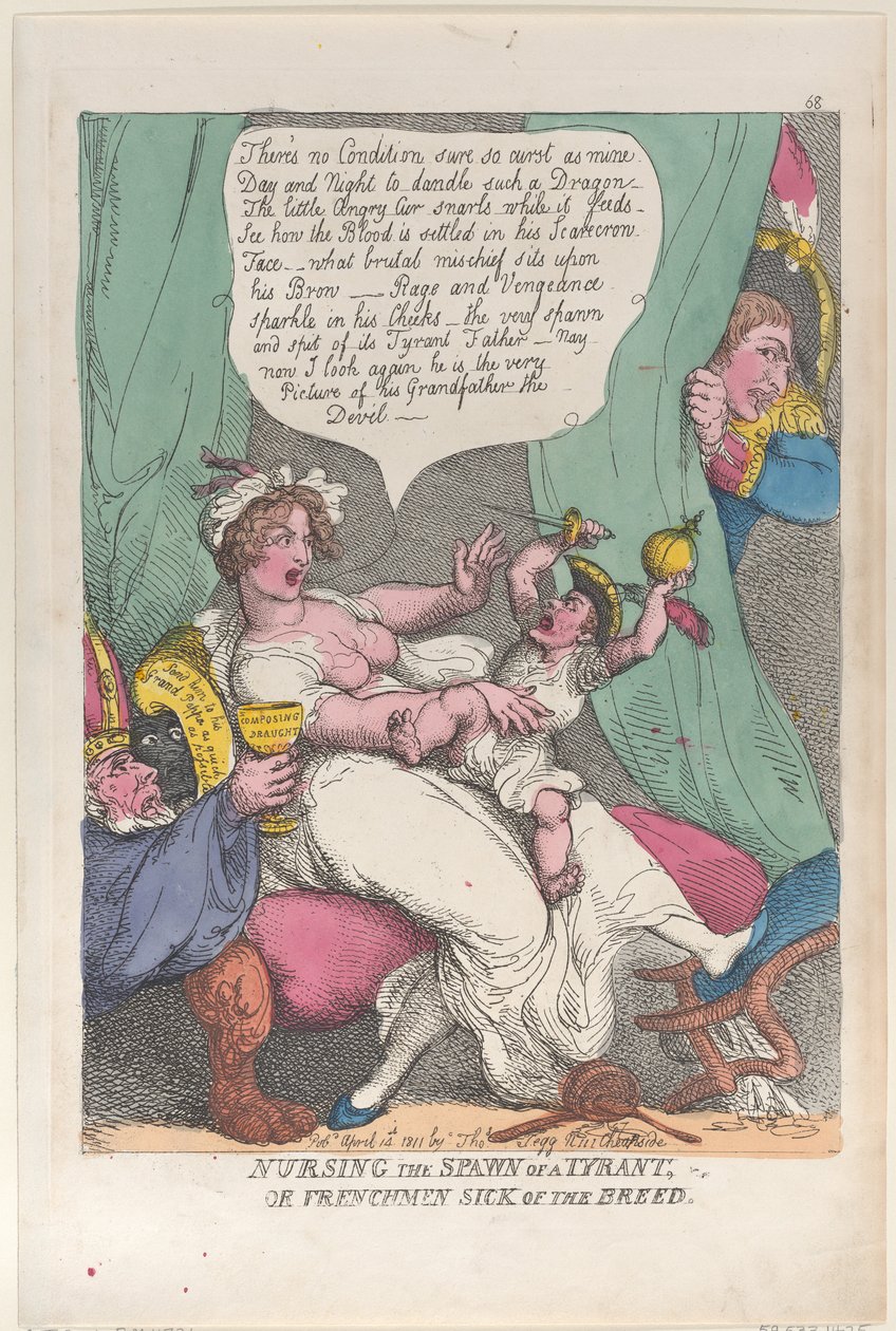 Pielęgnowanie pomiotu tyrana, 14 kwietnia 1811, 14 kwietnia 1811. autorstwa Thomas Rowlandson