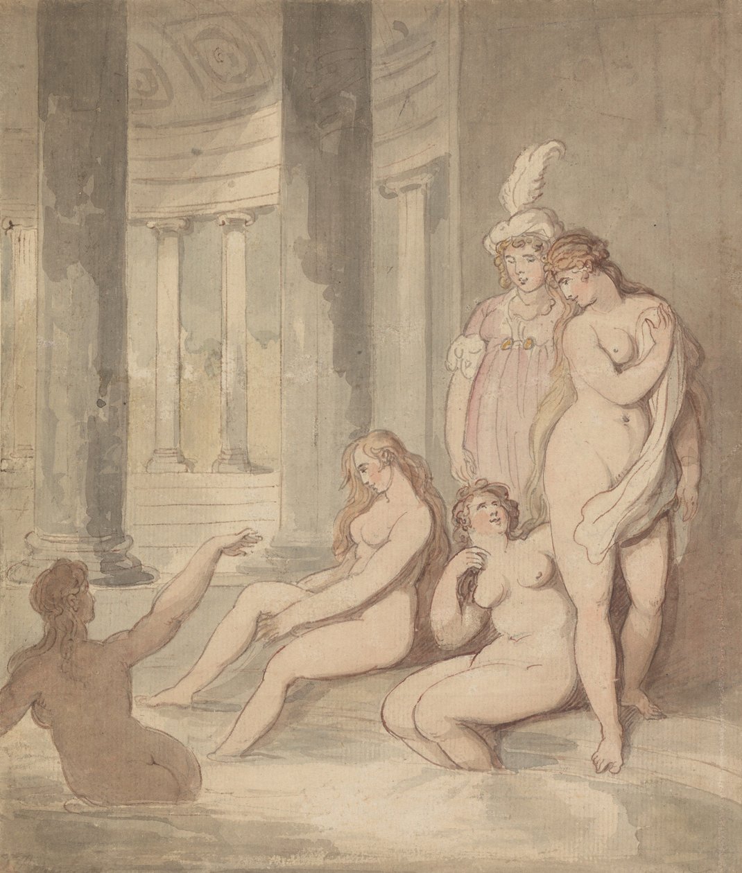 Nimfy w łaźni rzymskiej autorstwa Thomas Rowlandson