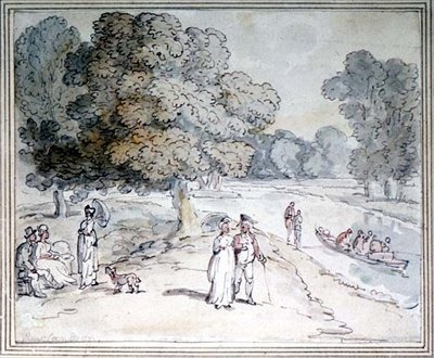 Nad Tamizą (pióro i atrament, akwarela) autorstwa Thomas Rowlandson