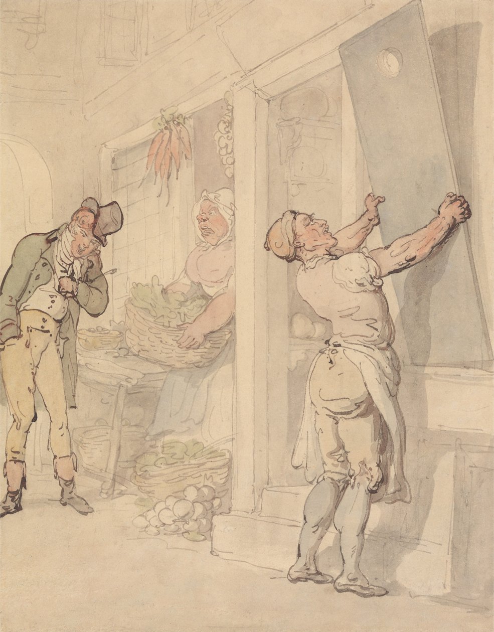 Przed sklepem warzywnym autorstwa Thomas Rowlandson