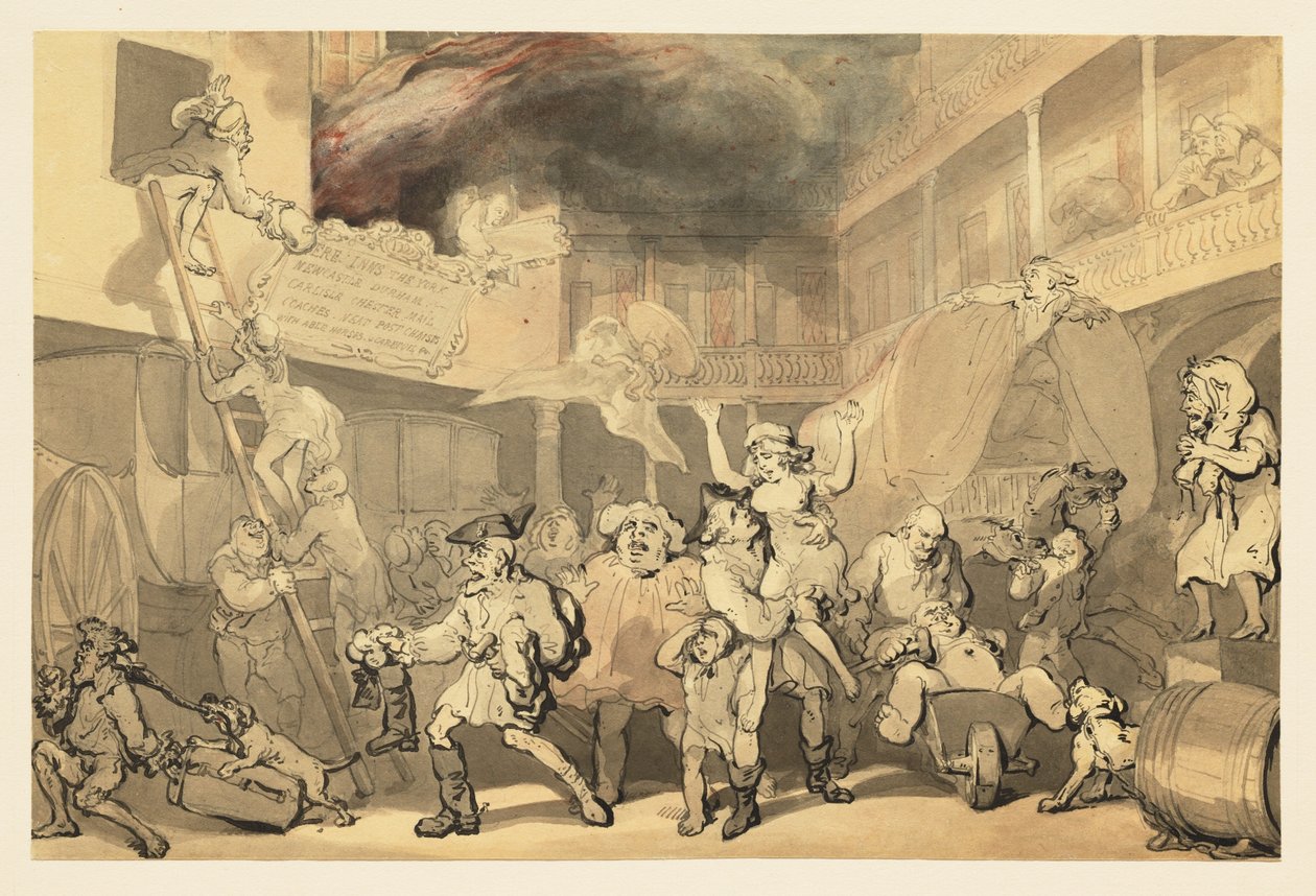 Peregrine ratuje Emilię z pożaru gospody autorstwa Thomas Rowlandson