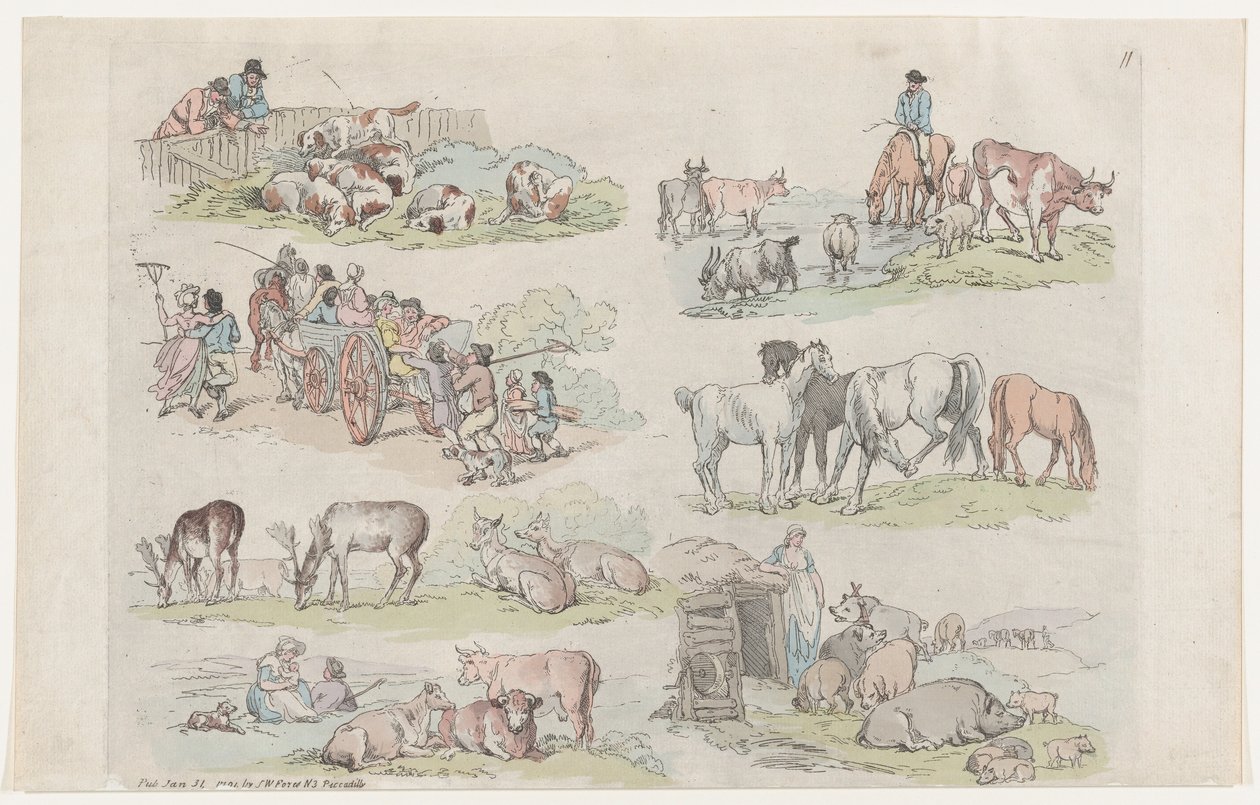 Tablica 11, Zarysy postaci, krajobrazów i bydła... na użytek uczniów..., 31 stycznia 1791. autorstwa Thomas Rowlandson