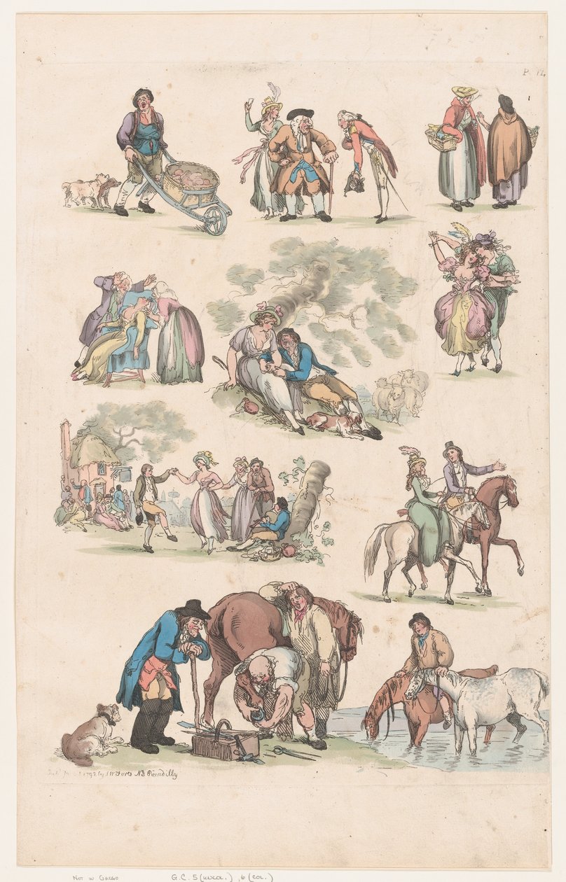 Tablica 14, Zarysy postaci, krajobrazów i bydła... na użytek uczniów, Ju..., 1 czerwca 1790. autorstwa Thomas Rowlandson