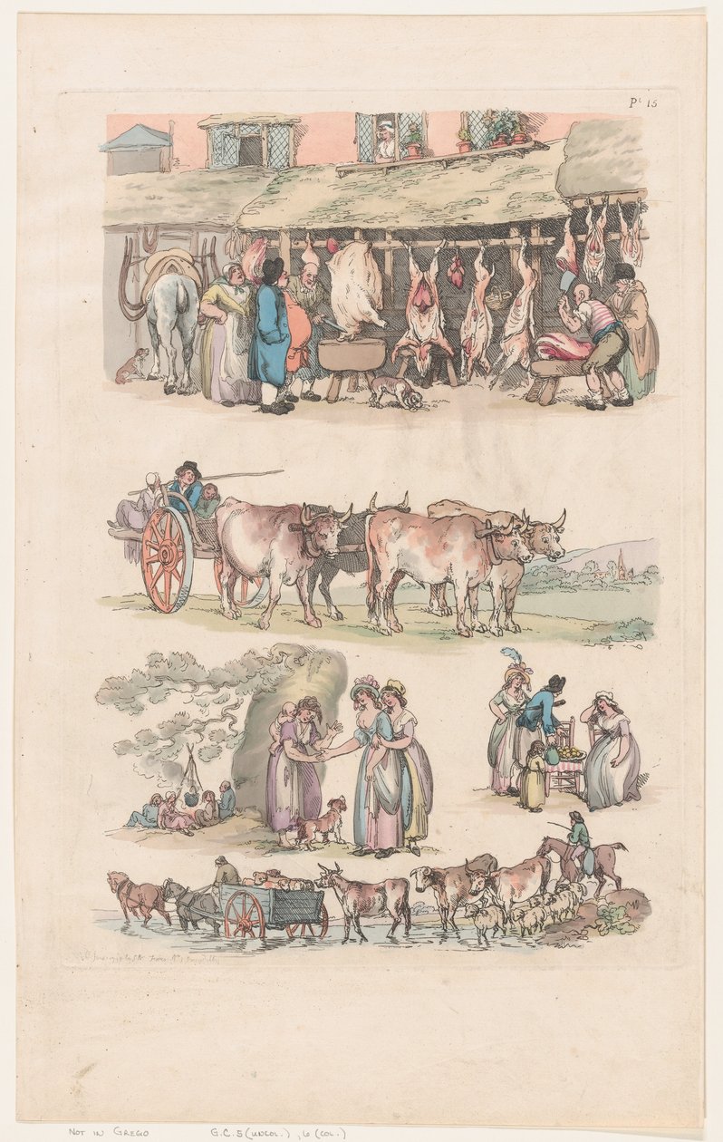 Tablica 15, Zarysy postaci, krajobrazów i bydła... na użytek uczniów, Ju..., 1 czerwca 1790. autorstwa Thomas Rowlandson